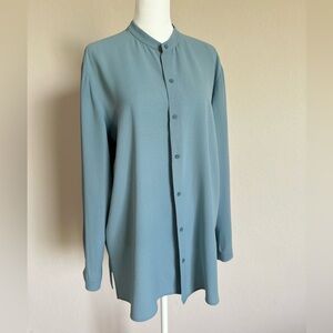 Eileen Fisher Silk Georgette Crepe Band Collar Shirt